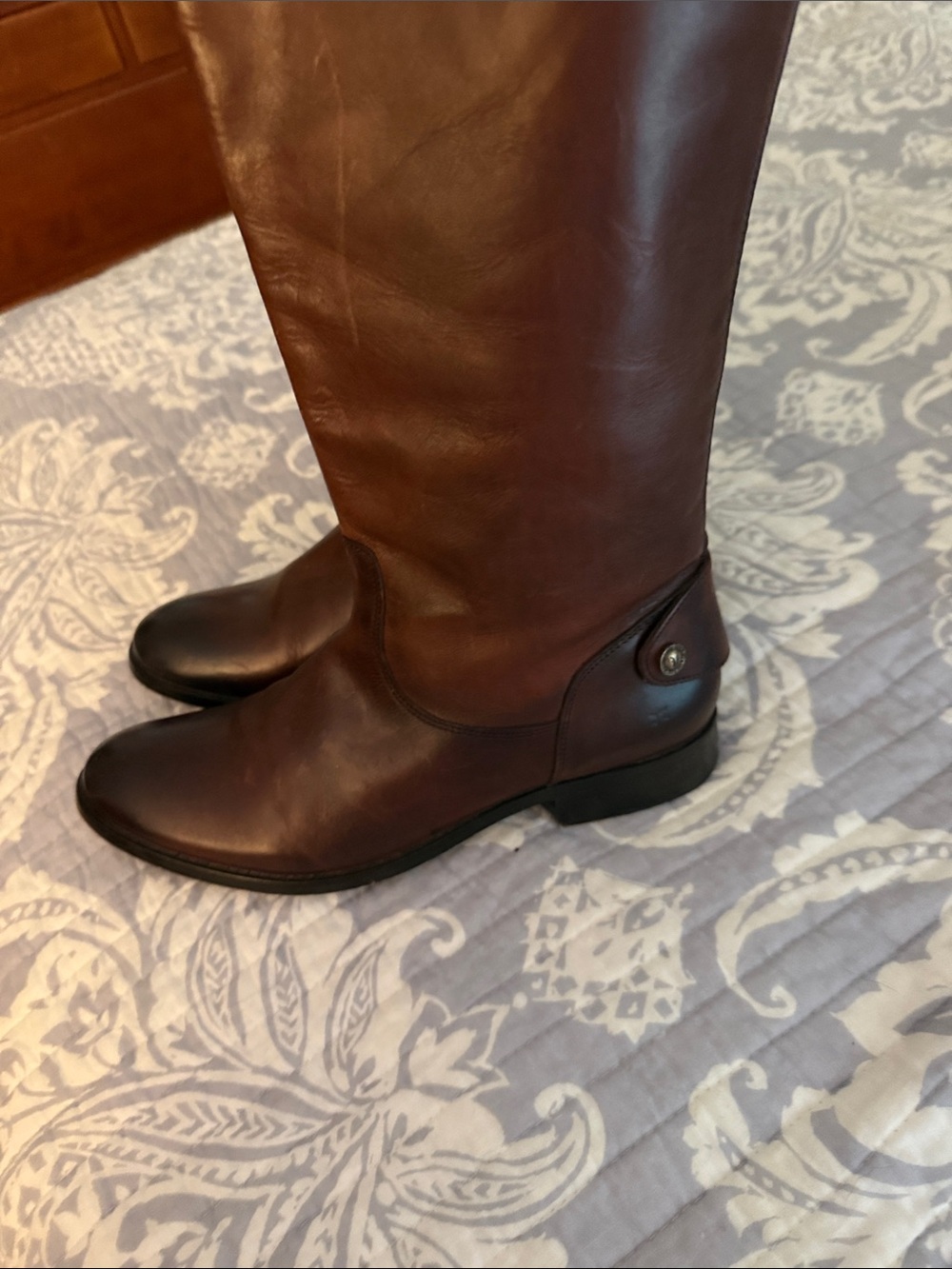 Frye Melissa wide calf size 9 Tall Leather Riding Boots in chestnut brown - Picture 3 of 8